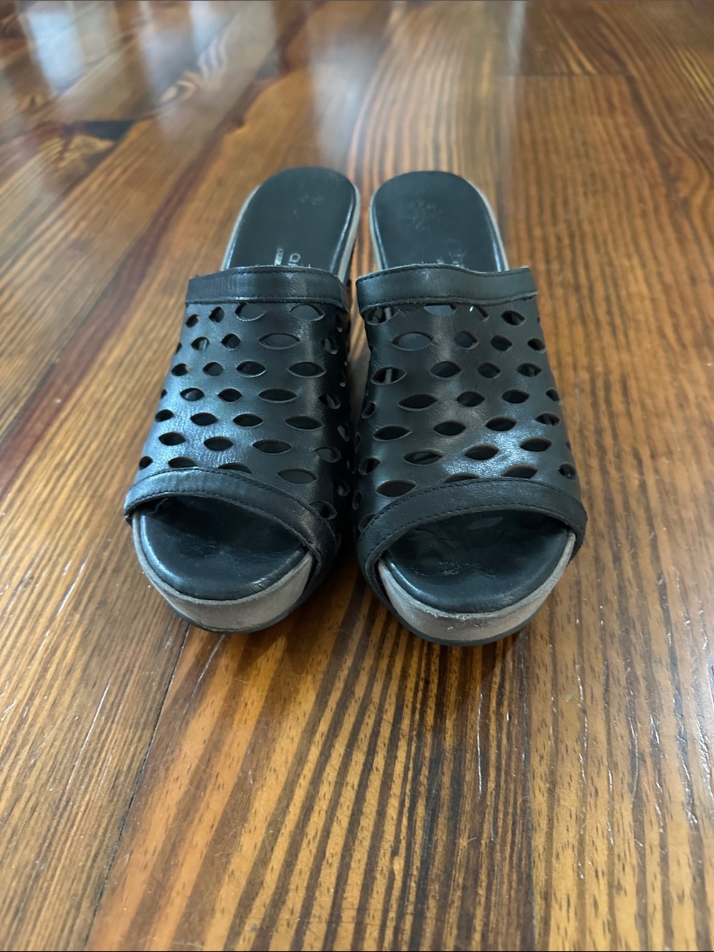 Antelope Black Perforated Wedge Slide Mules - Picture 8 of 8